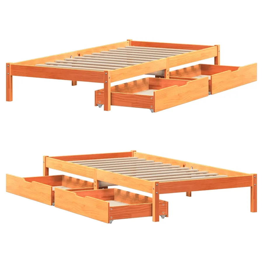 Cadre de lit sans matelas cire marron 100x200cm bois pin massif - 9