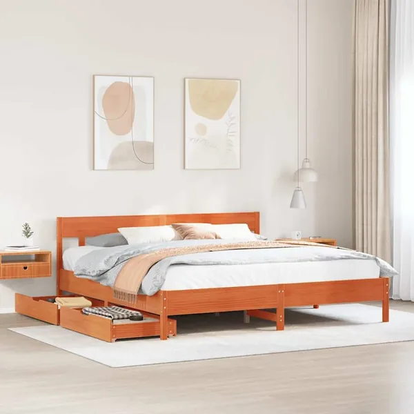 Cadre de lit sans matelas cire marron 180x200cm bois pin massif
