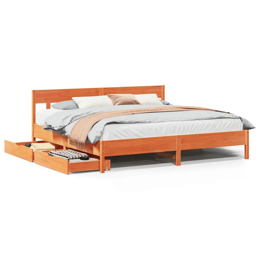 Cadre de lit sans matelas cire marron 180x200cm bois pin massif - 2