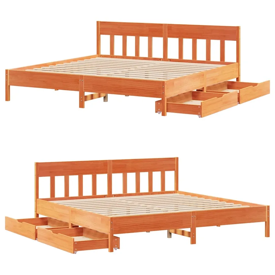 Cadre de lit sans matelas cire marron 180x200cm bois pin massif - 9