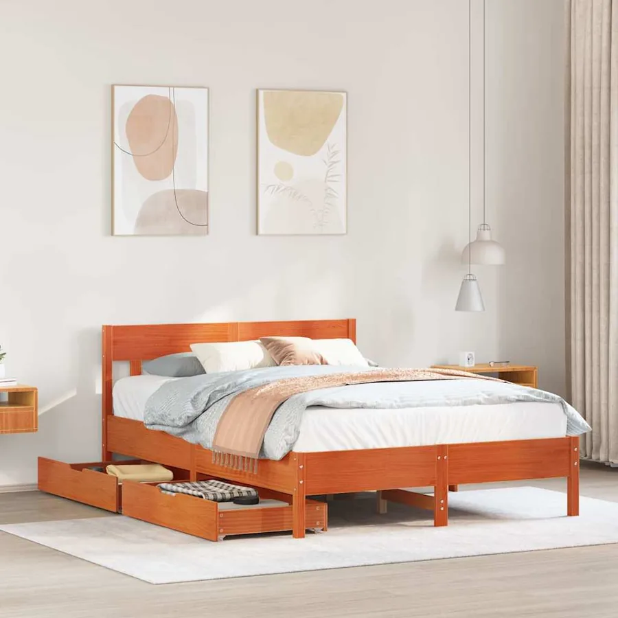 Cadre de lit sans matelas cire marron 120x200cm bois pin massif