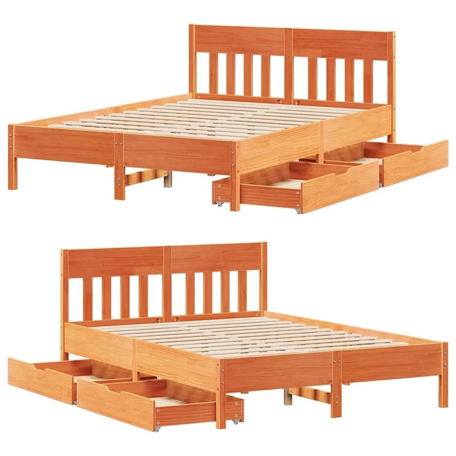 Cadre de lit sans matelas cire marron 120x200cm bois pin massif - 9