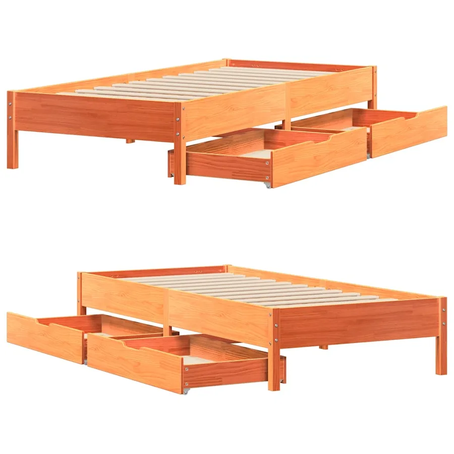 Cadre de lit sans matelas cire marron 90x200 cm bois pin massif - 9