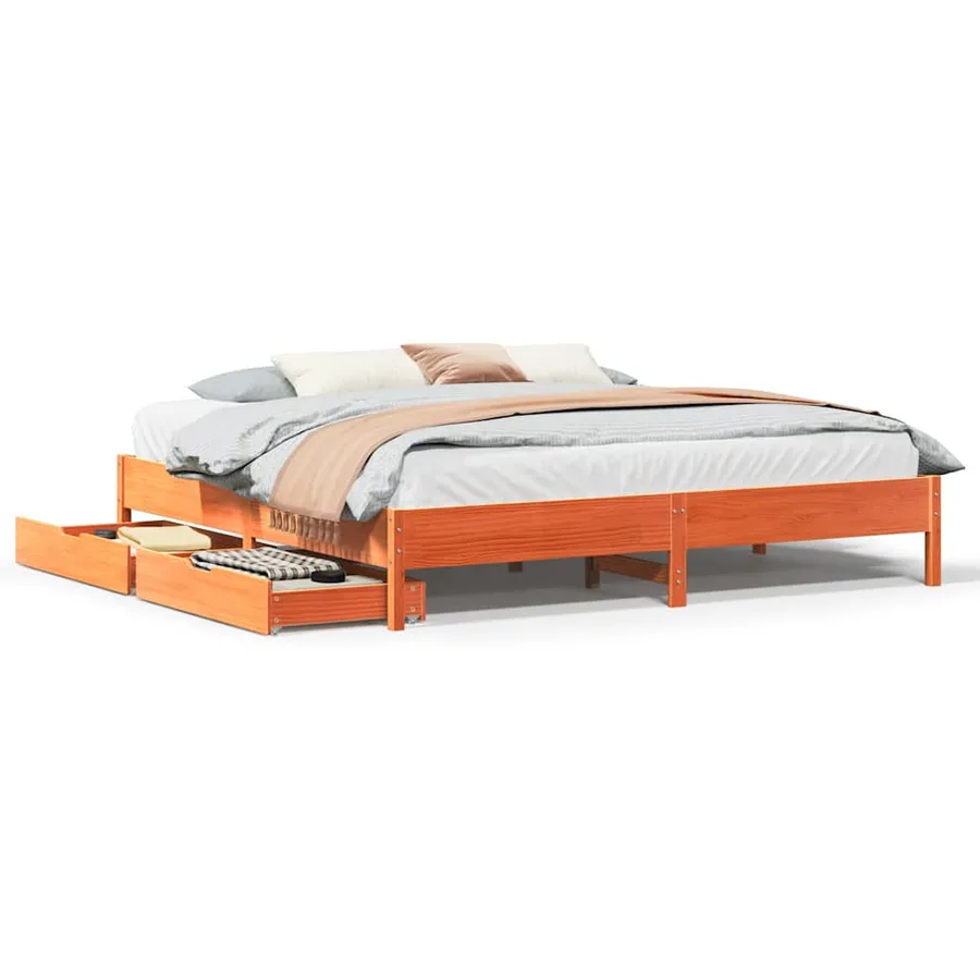 Cadre de lit sans matelas cire marron 200x200cm bois pin massif - 2