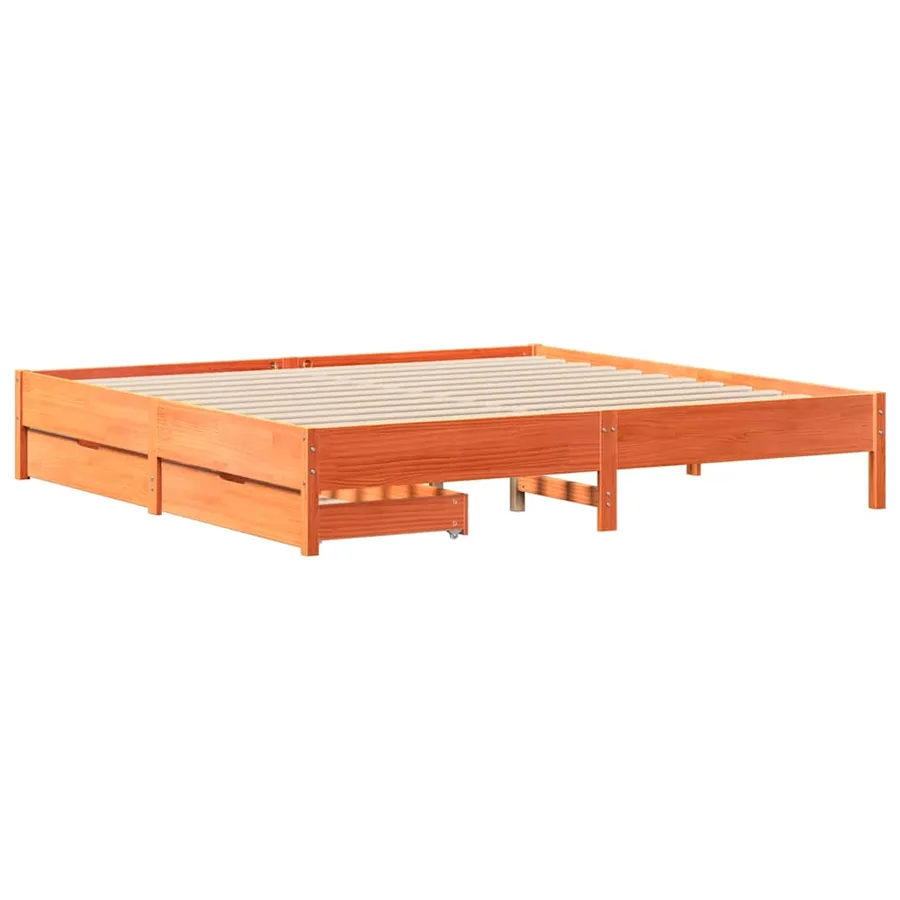 Cadre de lit sans matelas cire marron 200x200cm bois pin massif - 3