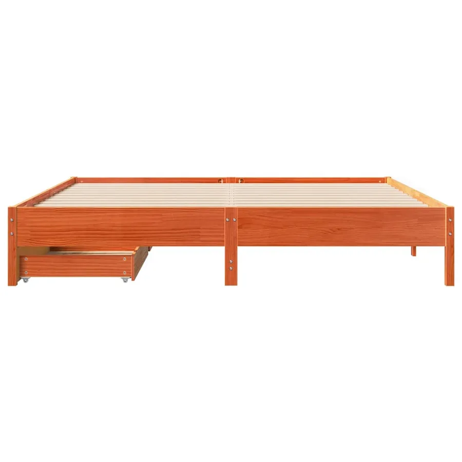 Cadre de lit sans matelas cire marron 200x200cm bois pin massif - 4