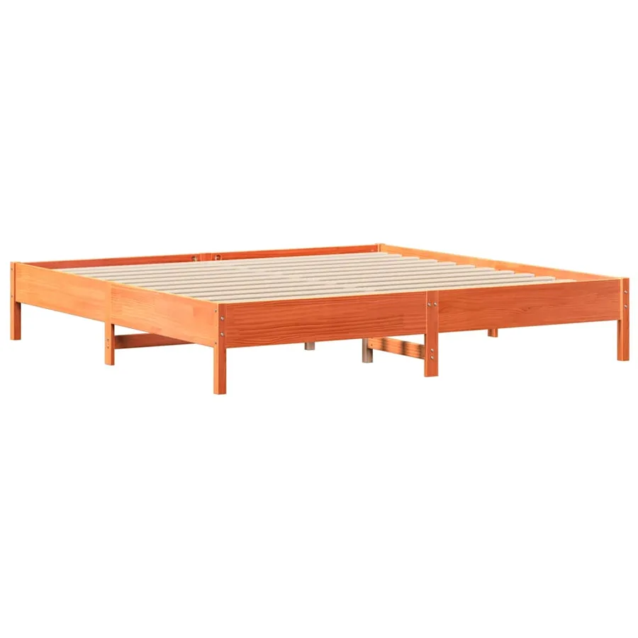 Cadre de lit sans matelas cire marron 200x200cm bois pin massif - 5