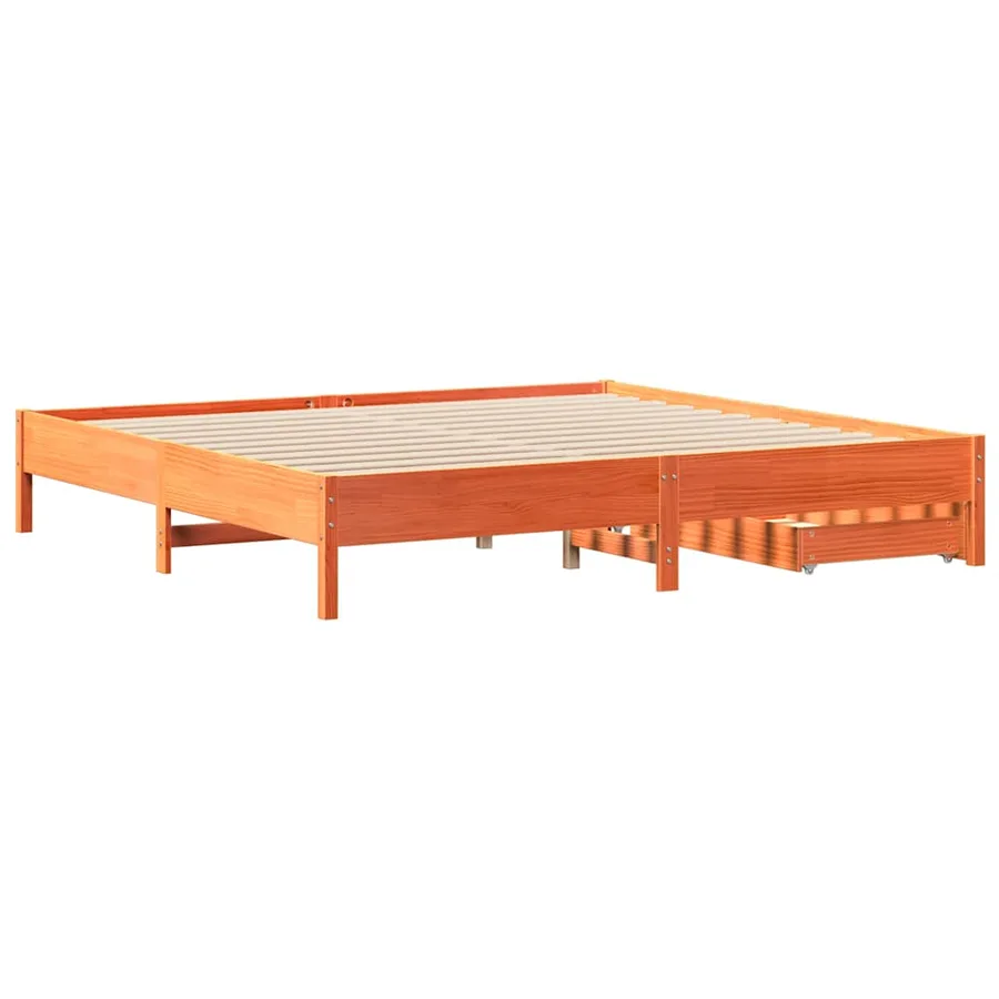 Cadre de lit sans matelas cire marron 200x200cm bois pin massif - 8