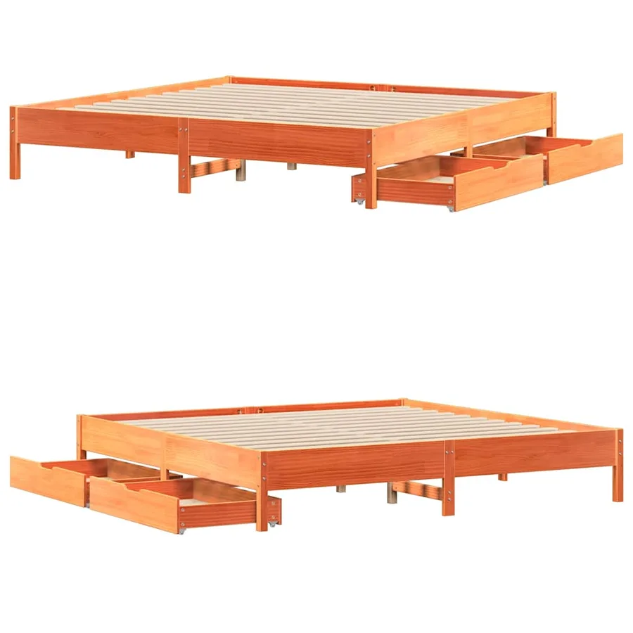 Cadre de lit sans matelas cire marron 200x200cm bois pin massif - 9