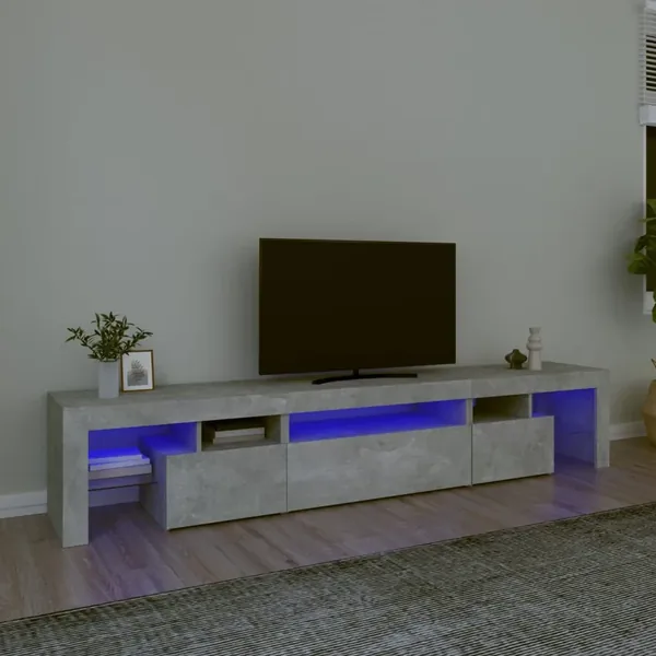 Meuble TV avec lumières LED Gris béton 215x36,5x40 cm