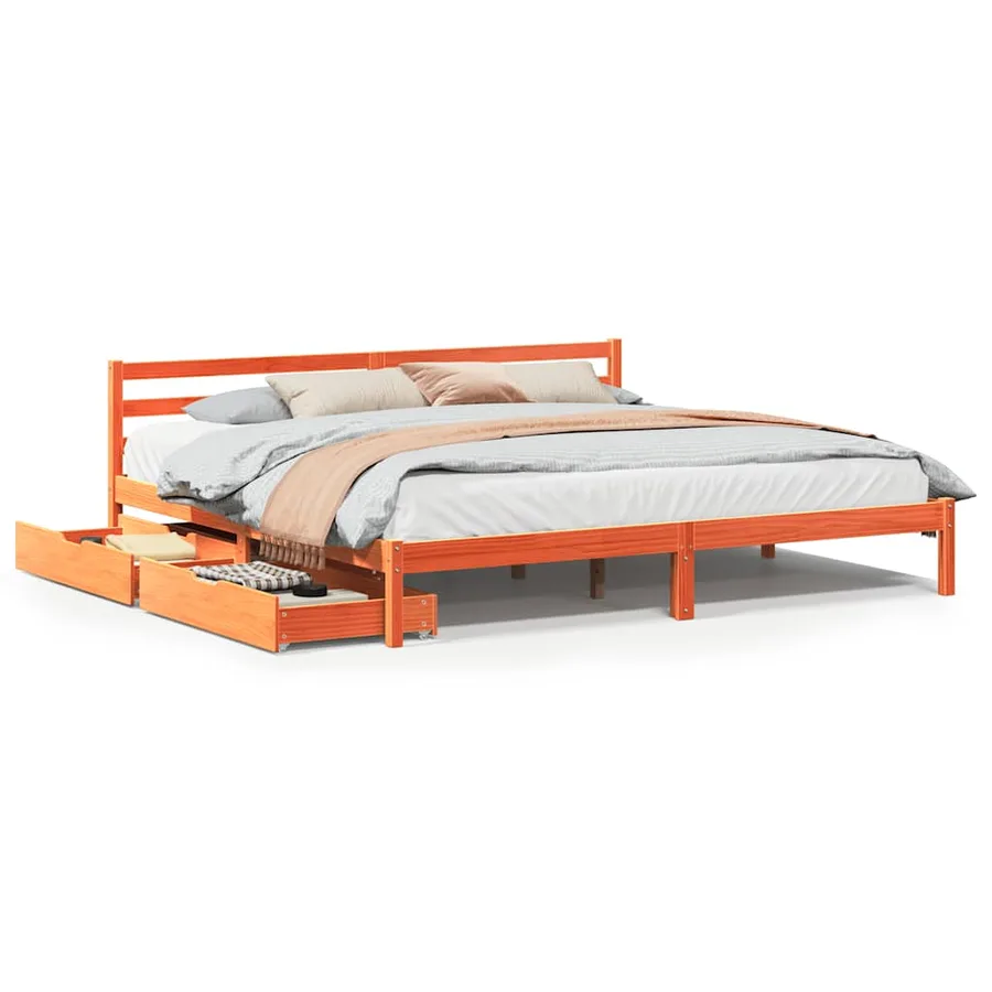 Cadre de lit sans matelas cire marron 200x200cm bois pin massif - 2