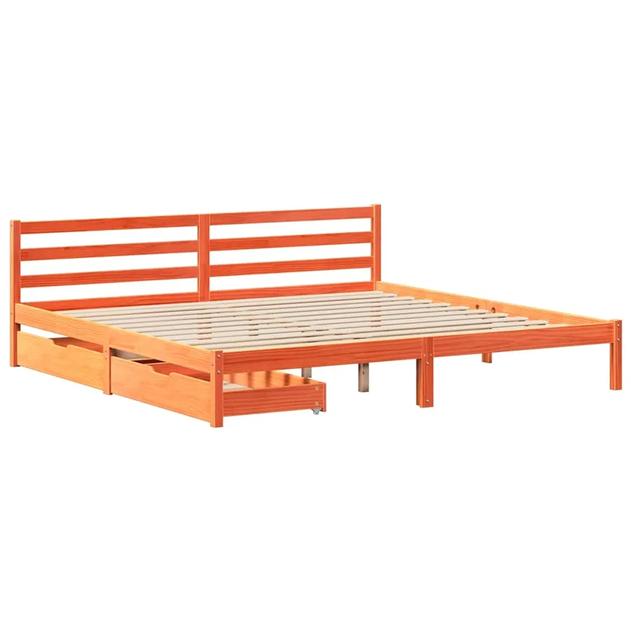 Cadre de lit sans matelas cire marron 200x200cm bois pin massif - 3