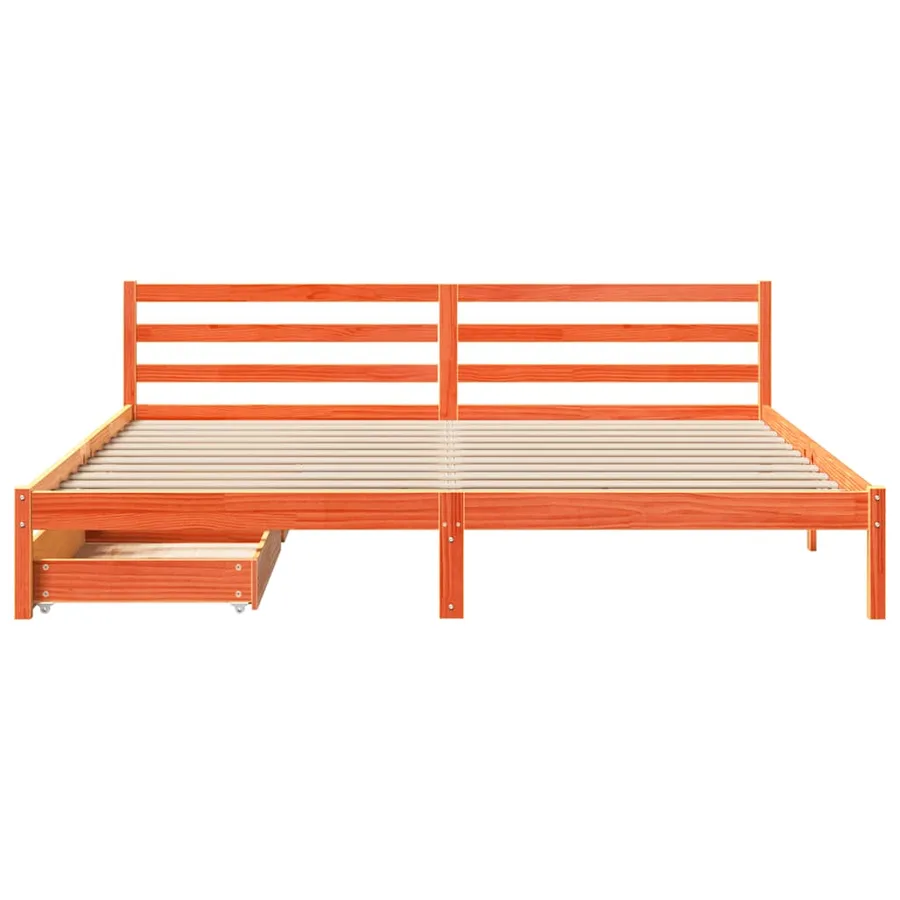 Cadre de lit sans matelas cire marron 200x200cm bois pin massif - 4