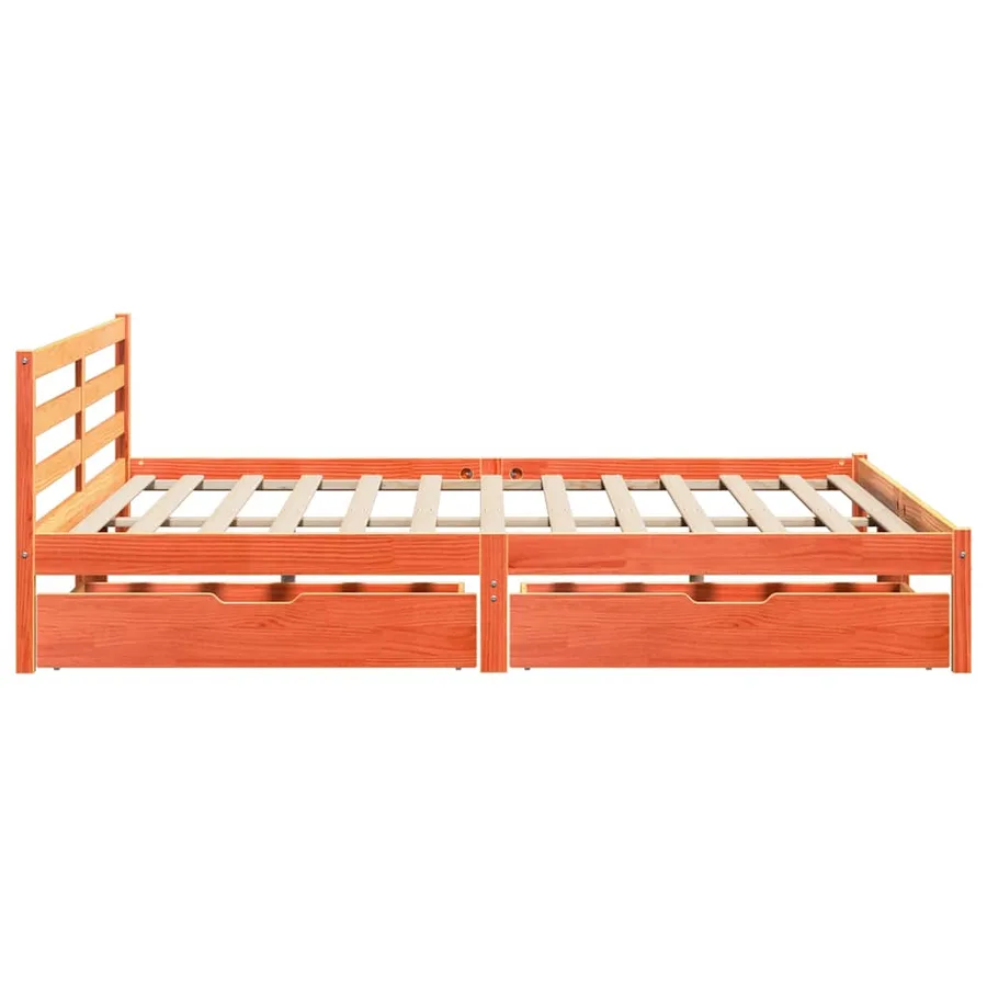 Cadre de lit sans matelas cire marron 200x200cm bois pin massif - 5