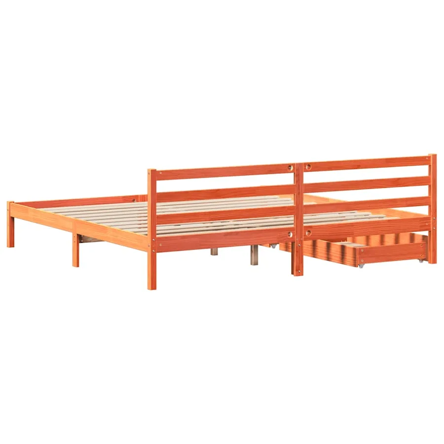 Cadre de lit sans matelas cire marron 200x200cm bois pin massif - 6