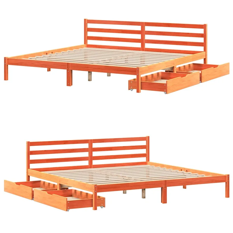 Cadre de lit sans matelas cire marron 200x200cm bois pin massif - 9