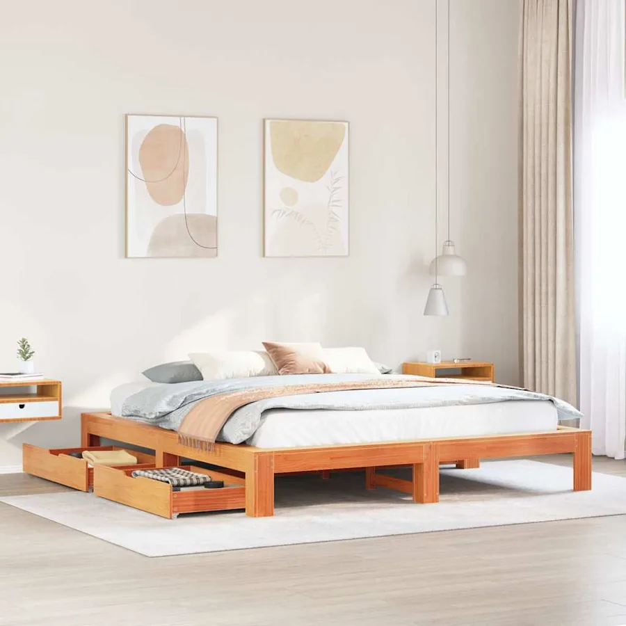 Cadre de lit sans matelas cire marron 200x200cm bois pin massif