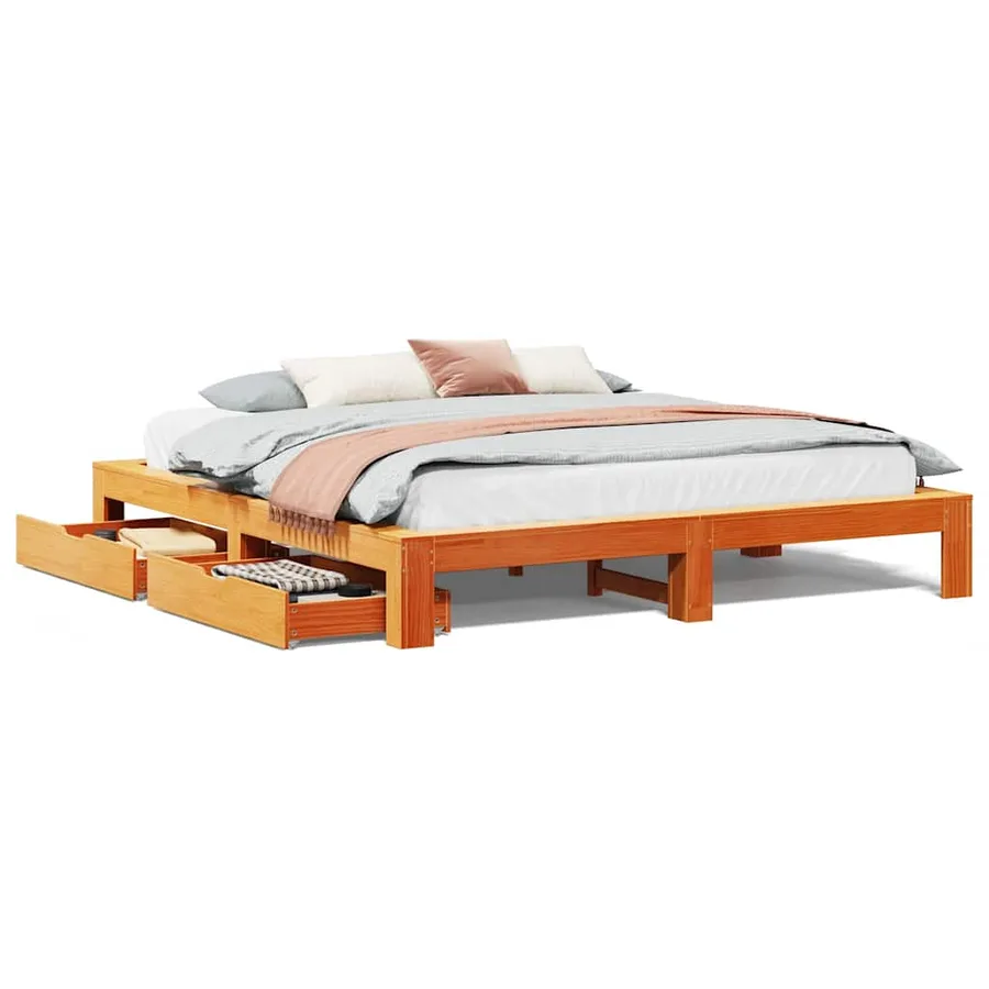 Cadre de lit sans matelas cire marron 200x200cm bois pin massif - 2