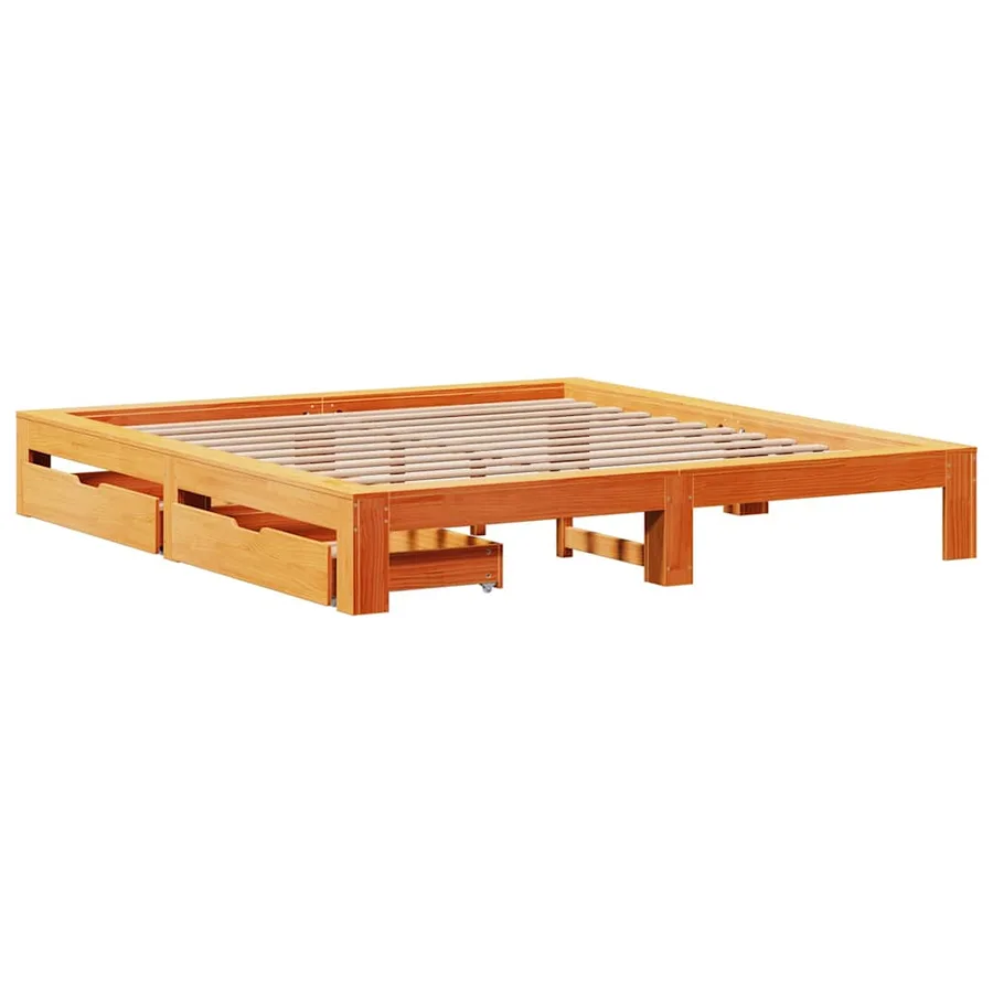 Cadre de lit sans matelas cire marron 200x200cm bois pin massif - 3