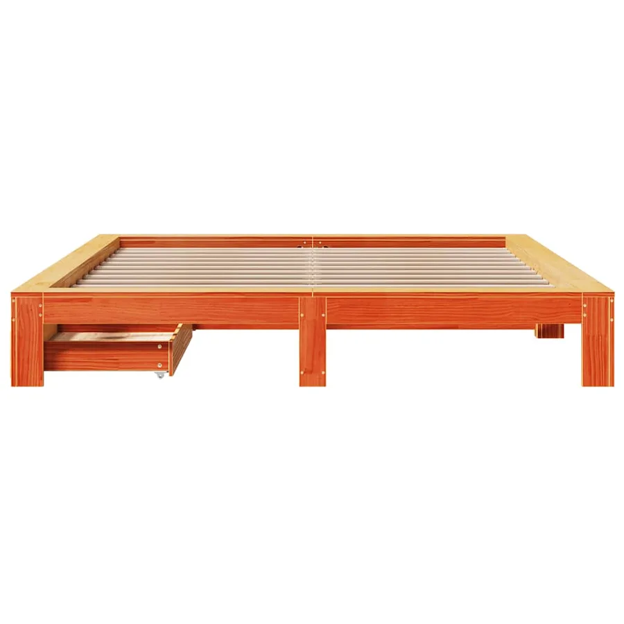Cadre de lit sans matelas cire marron 200x200cm bois pin massif - 4