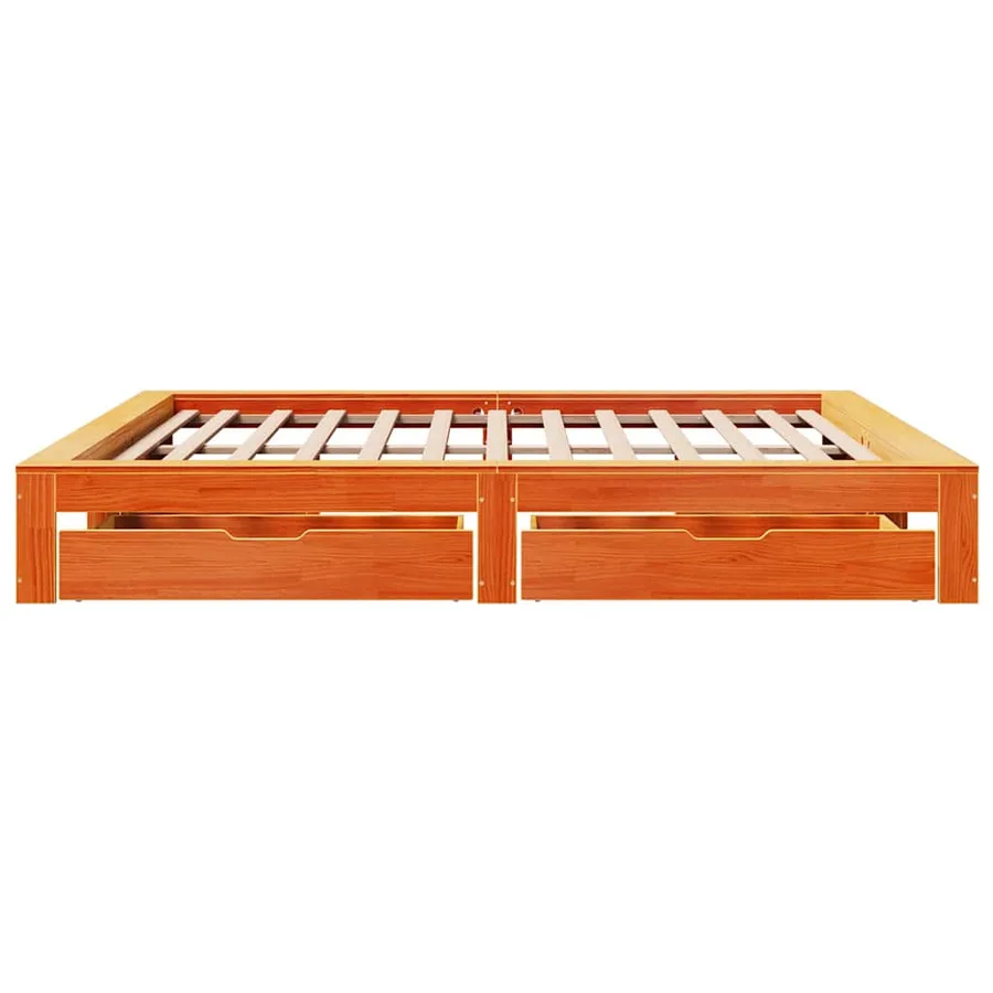 Cadre de lit sans matelas cire marron 200x200cm bois pin massif - 7