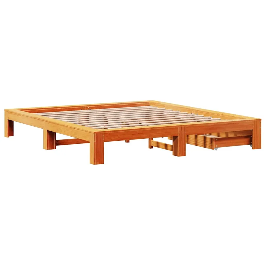 Cadre de lit sans matelas cire marron 200x200cm bois pin massif - 8