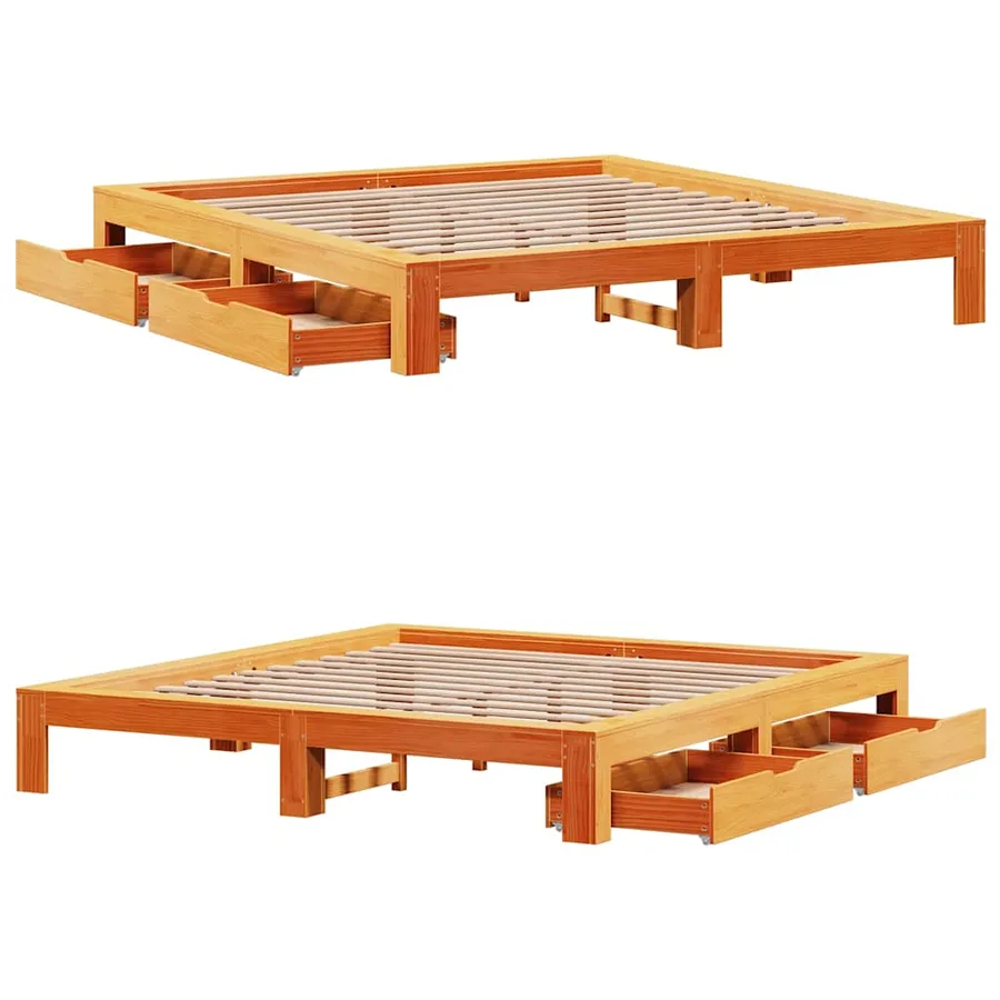 Cadre de lit sans matelas cire marron 200x200cm bois pin massif - 9