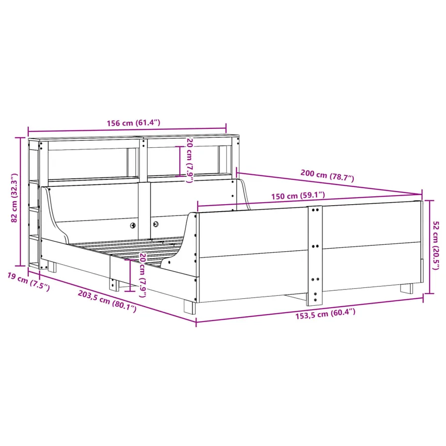 Cadre de lit sans matelas 150x200 cm bois de pin massif - 12