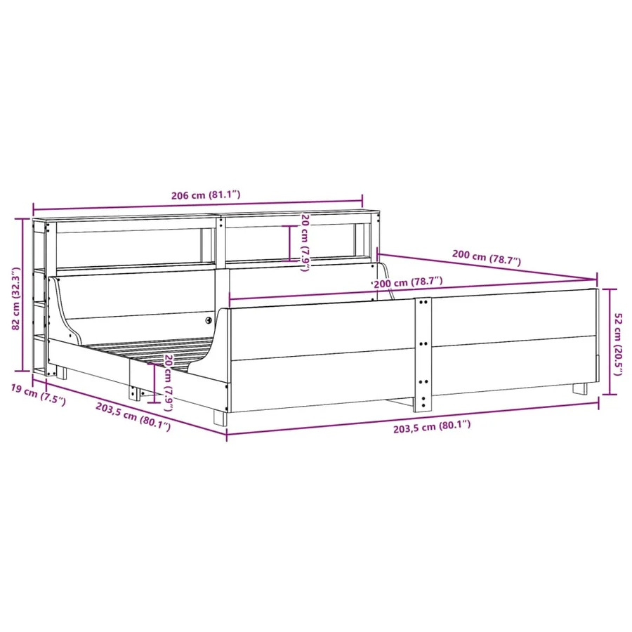 Cadre de lit sans matelas cire marron 200x200cm bois pin massif - 12