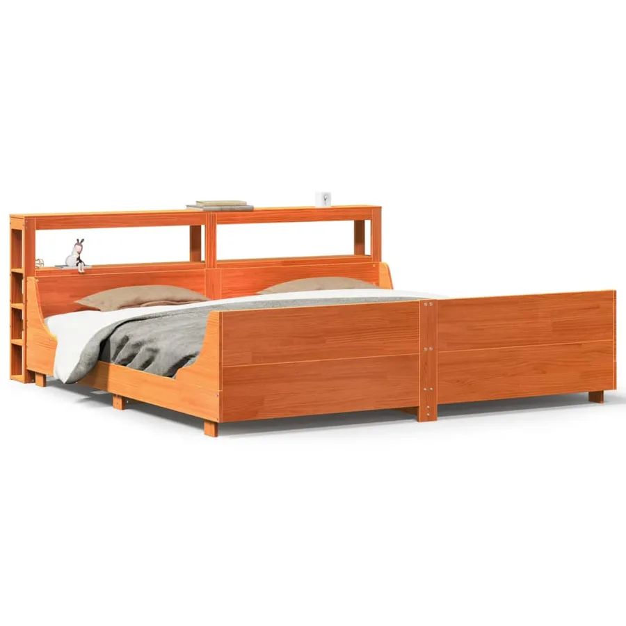Cadre de lit sans matelas cire marron 200x200cm bois pin massif - 2