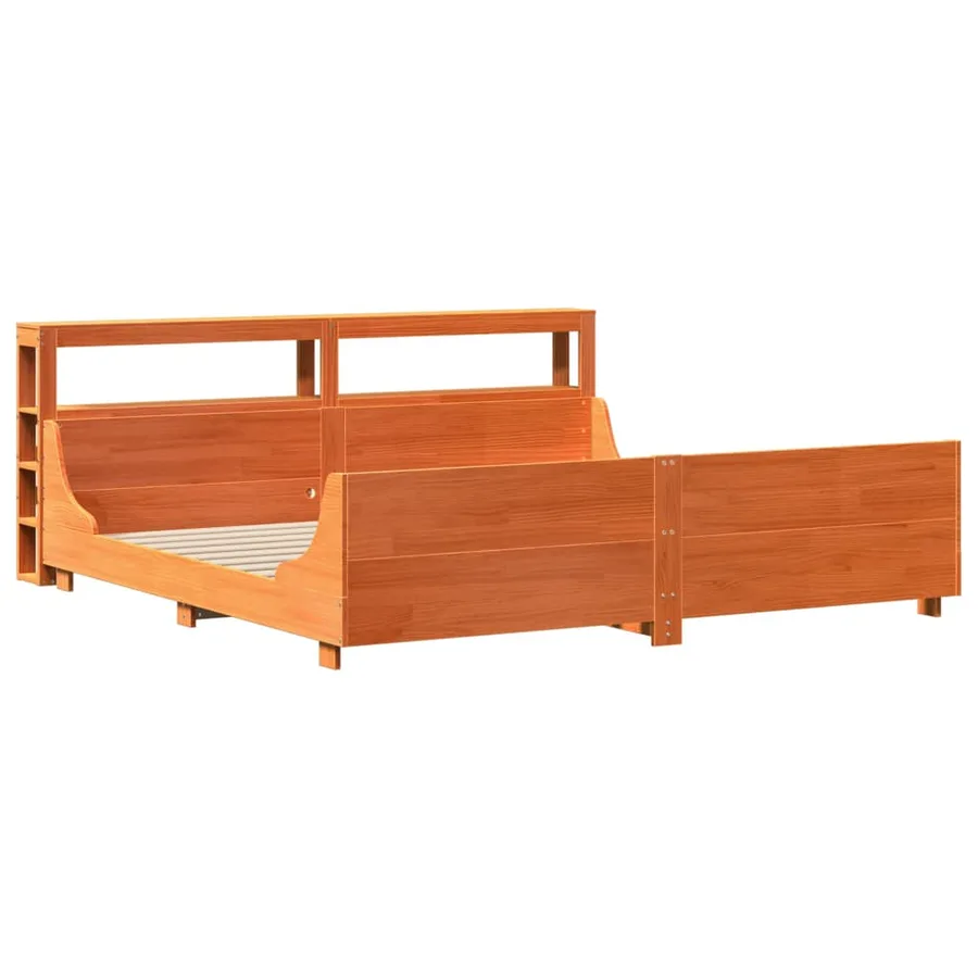Cadre de lit sans matelas cire marron 200x200cm bois pin massif - 3