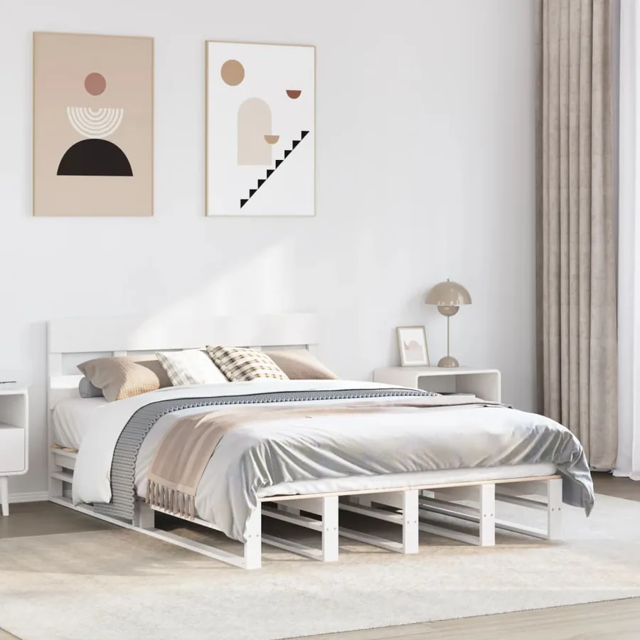 Cadre de lit sans matelas blanc 120x200 cm bois de pin massif