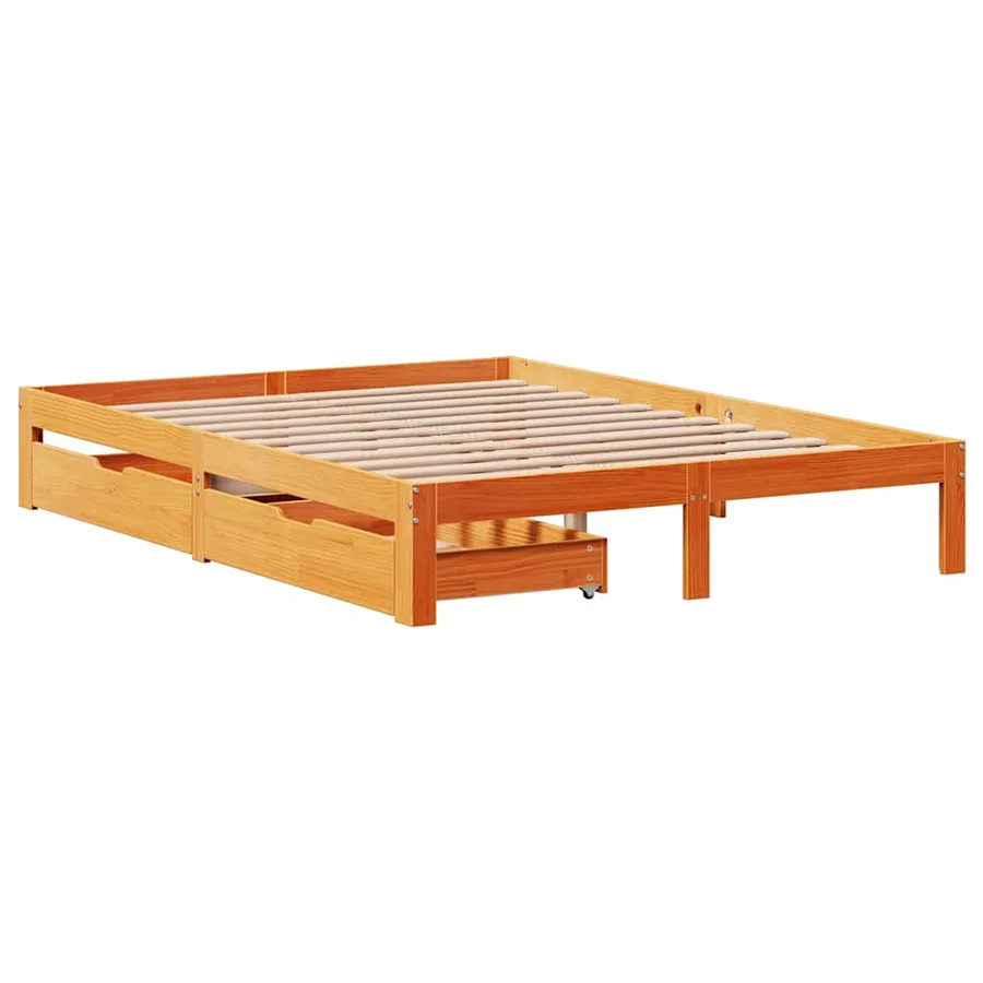 Cadre de lit avec tiroirs sans matelas cire marron 120x190 cm - 3