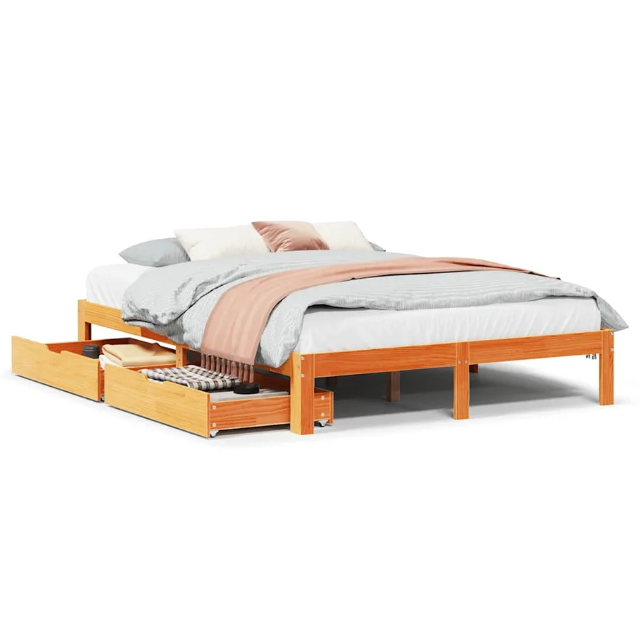 Cadre de lit avec tiroirs sans matelas cire marron 140x190 cm - 2