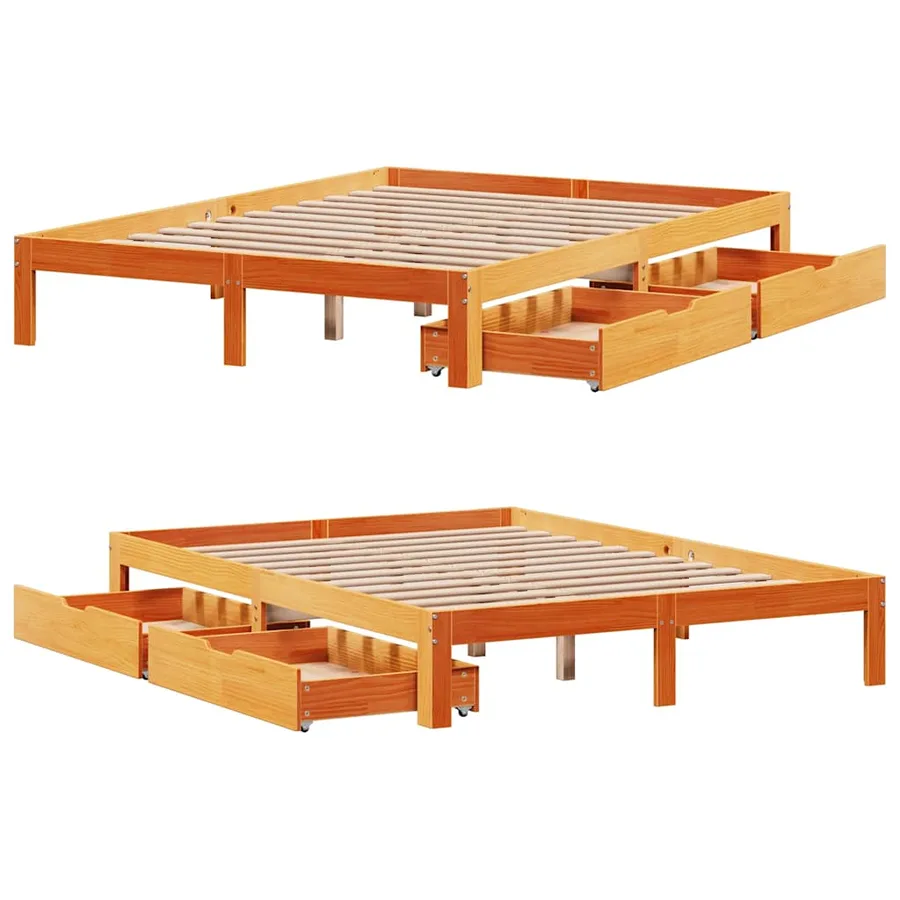 Cadre de lit avec tiroirs sans matelas cire marron 140x190 cm - 9