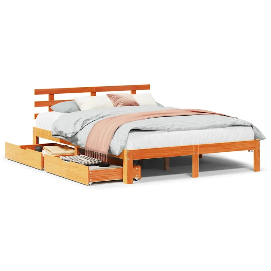 Cadre de lit avec tiroirs sans matelas cire marron 140x190 cm - 2