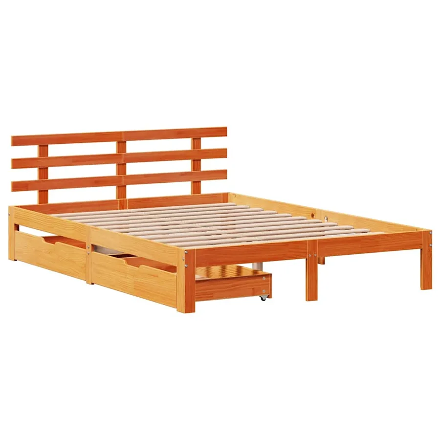 Cadre de lit avec tiroirs sans matelas cire marron 140x190 cm - 3