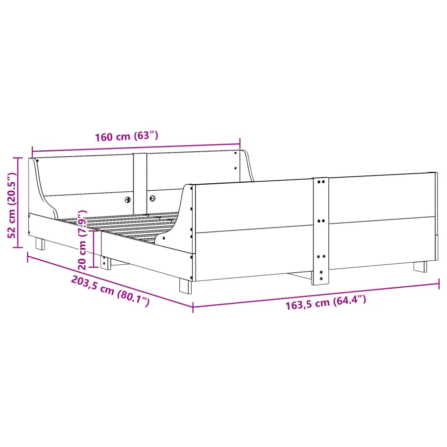 Cadre de lit sans matelas cire marron 160x200cm bois pin massif - 9