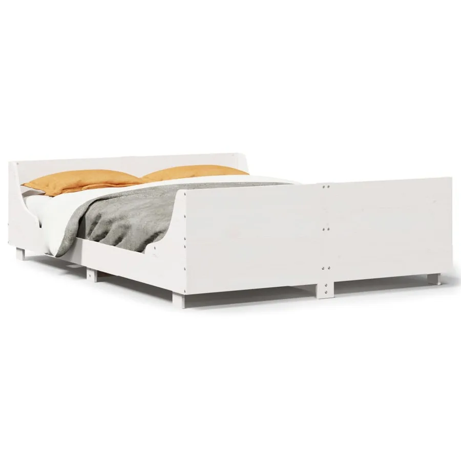 Cadre de lit sans matelas blanc 140x190 cm bois de pin massif - 2