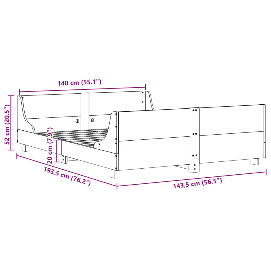 Cadre de lit sans matelas blanc 140x190 cm bois de pin massif - 9
