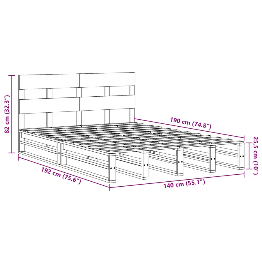Cadre de lit sans matelas 140x190 cm bois de pin massif - 12