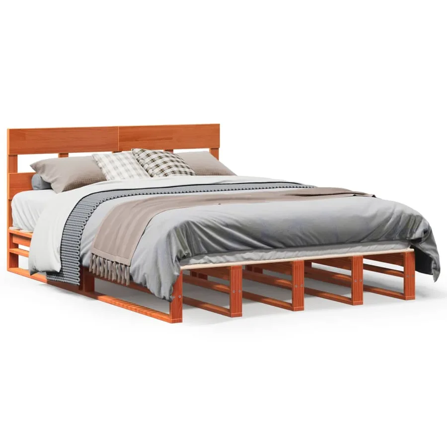 Cadre de lit sans matelas cire marron 150x200cm bois pin massif - 2