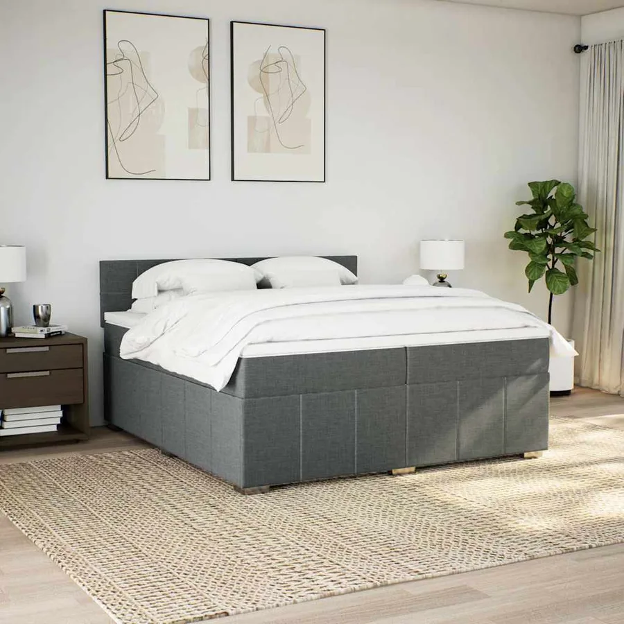 Sommier à lattes de lit avec matelas Gris foncé 200x200cm Tissu - 3
