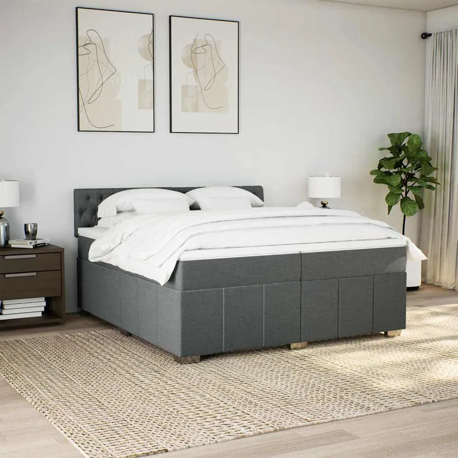 Sommier à lattes de lit avec matelas Gris foncé 200x200cm Tissu - 3
