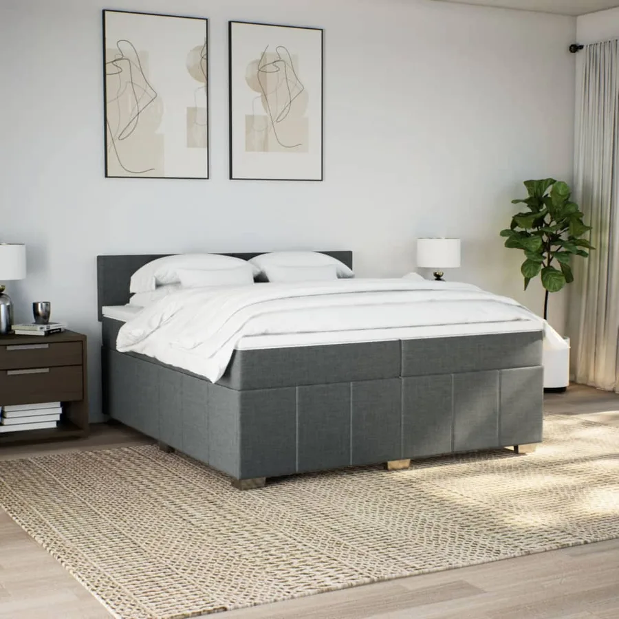 Sommier à lattes de lit avec matelas Gris foncé 200x200cm Tissu - 3