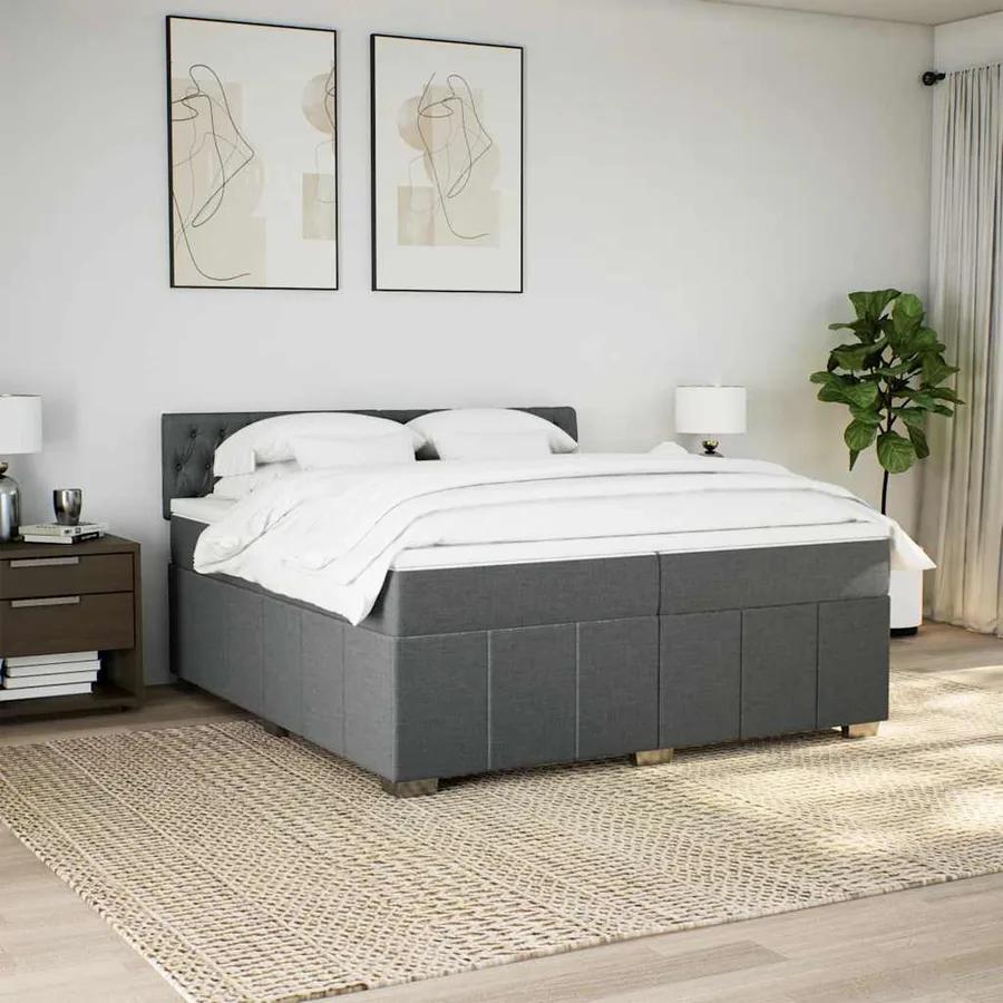Sommier à lattes de lit avec matelas Gris foncé 200x200cm Tissu - 4