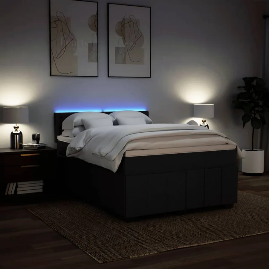 Sommier à lattes de lit avec matelas Noir 140x190 cm Tissu - 4