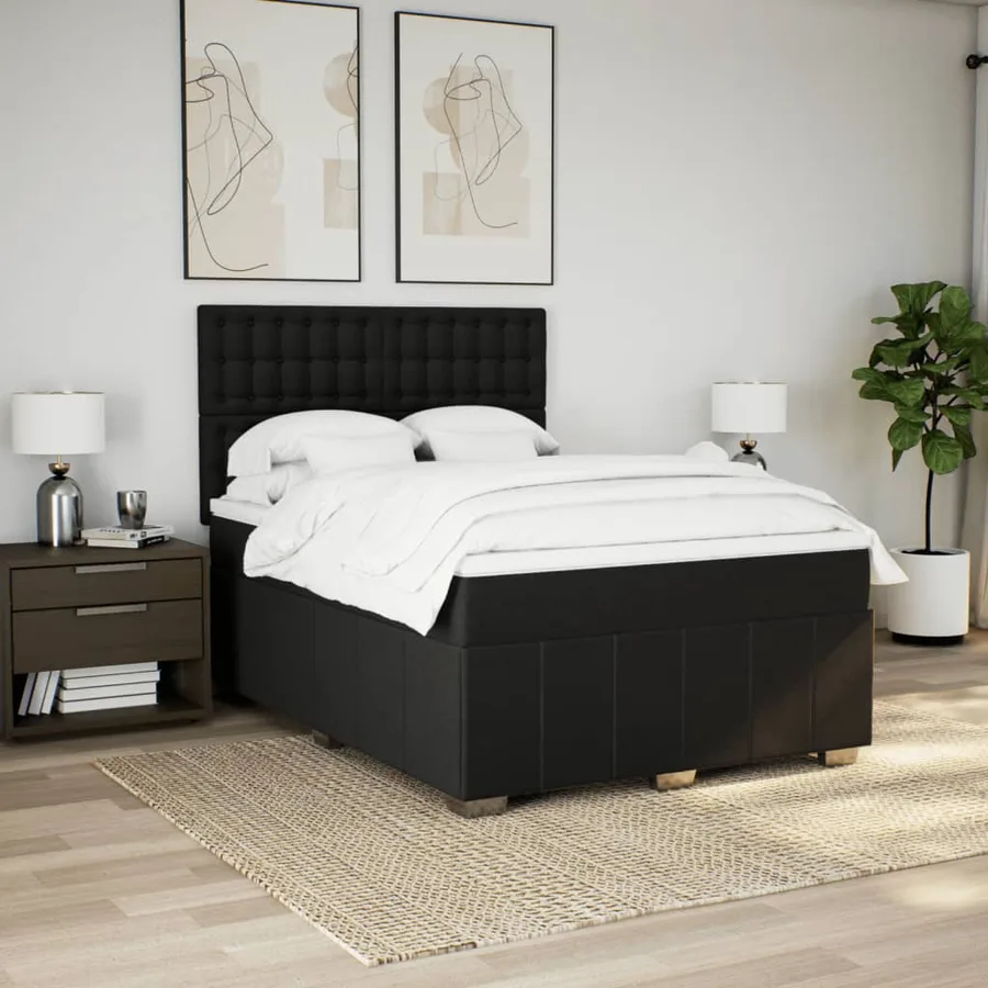 Sommier à lattes de lit avec matelas Noir 140x190 cm Tissu - 3