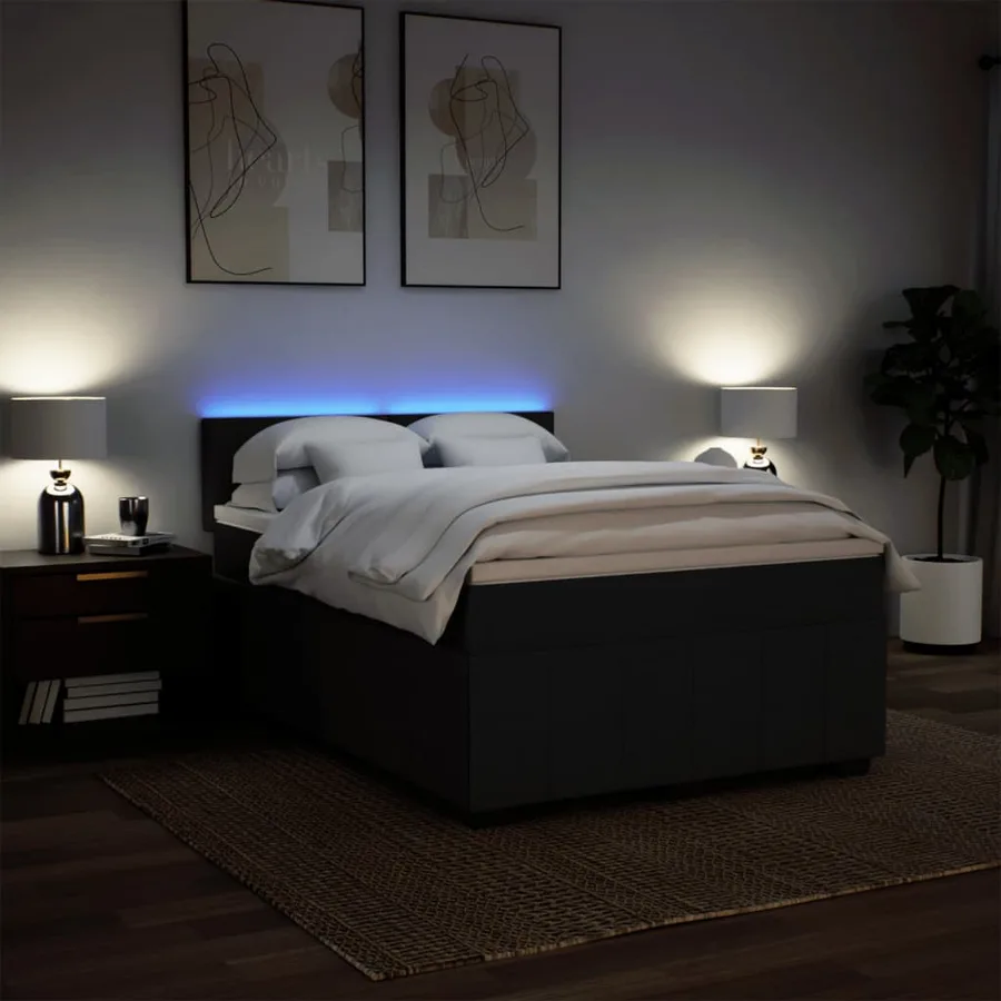 Sommier à lattes de lit avec matelas Noir 140x190 cm Tissu - 4