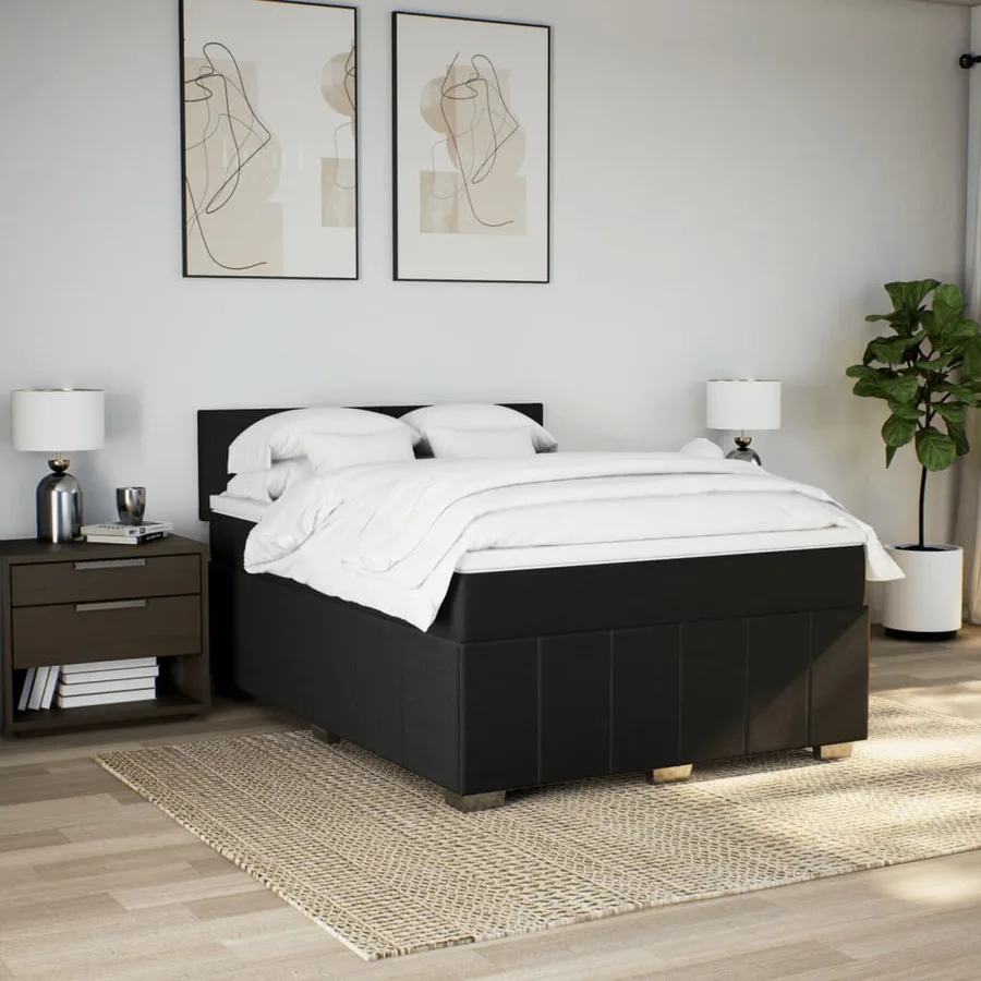 Sommier à lattes de lit avec matelas Noir 140x190 cm Tissu - 5